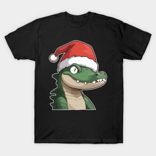 Crocodile with Christmas Hat T-Shirt